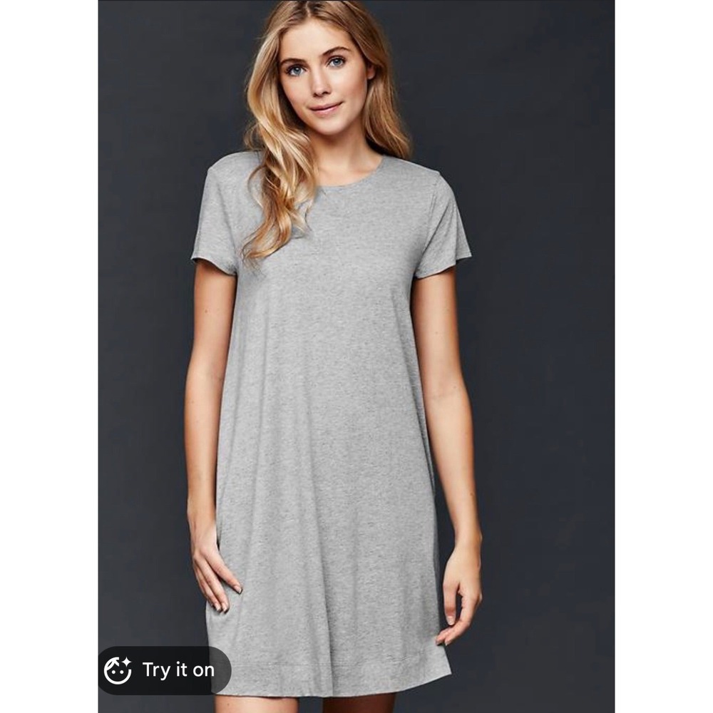 GAP‎ T-Shirt Dress Womens Medium Gray Cotton Modal Swing A-Line Pockets Casual